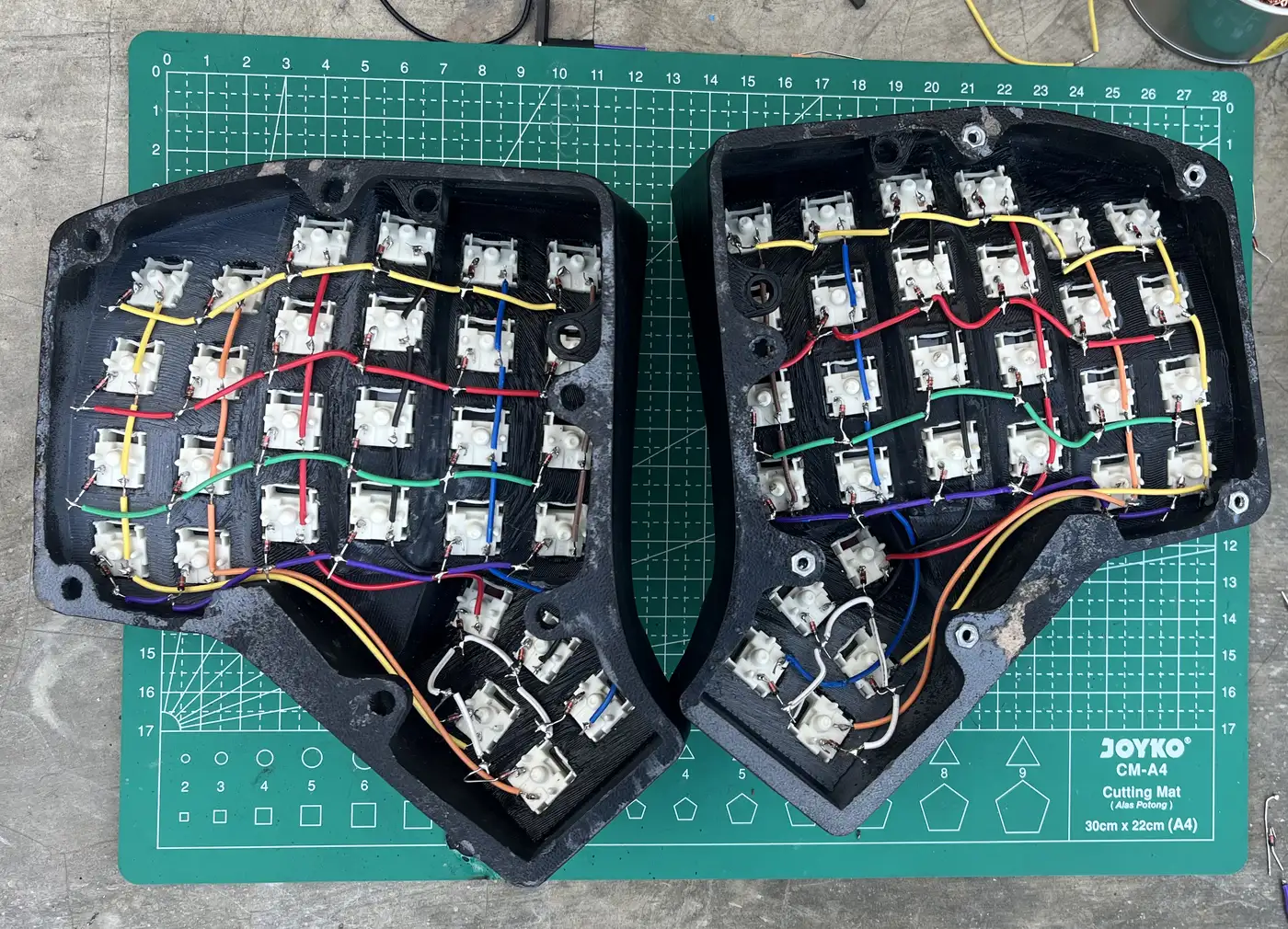 ArkButton, both halves from underneath with the matrix wired